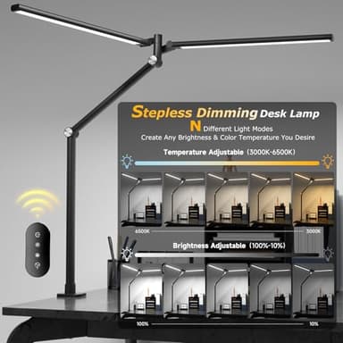 LED Desk Lamp for Home Office, Eye Caring Architect Desk Light with Remote, Dual Screen Computer Monitor Light with Stepless Dimming, Stepless Color Temp, Memory Function for Study, Workbench Black - Image 2