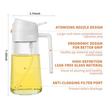 FXKJGHP Oil Dispensing, Oil Sprayer For Cooking, Oil Dispenser For Kitchen, 2 in 1 Olive Oil Dispenser And Oil Sprayer 16oz/470ml For Cooking, Kitchen, Salad, Barbecue(Beige) - Image 6