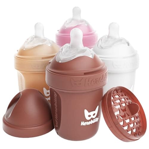 Herobility Double Anti-Colic Baby Bottles – 5 fl oz/140ml – 4-Pack – Multicolor – Sand, Woodchuck, Pink, White - Image 1