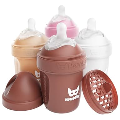 Herobility Double Anti-Colic Baby Bottles – 5 fl oz/140ml – 4-Pack – Multicolor – Sand, Woodchuck, Pink, White - Image 1