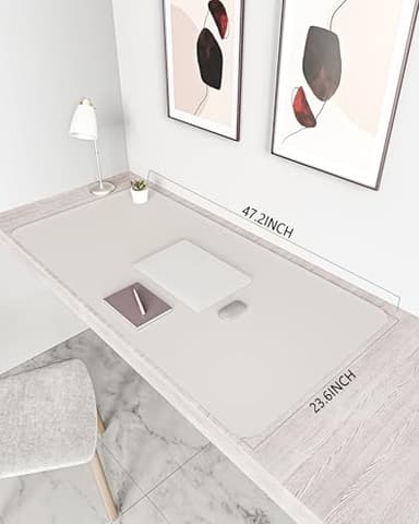 YSAGi Non-Slip Leather Desk Pad XL Size, Waterproof Laptop Computer Desk Keyboard Mat, Table Protector Blotter Mat, Large Mouse Pad for Office/Work/Home/Decor(Apricot Gray, 47.2" x 23.6")-No Band - Image 3