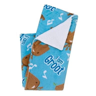 NOJO Marvel I Am Groot Blue and Brown Super Soft Sherpa Baby Blanket - Image 2