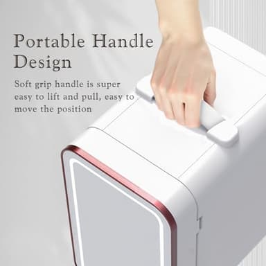 YLFU Skincare Fridge, 6L/10 Can Mini Fridge for Bedroom with Dimmable LED Mirror, Portable Cooler & Warmer Small Compact Refrigerator for Skincare, Cosmetics, Bedroom and Office, White - Image 7