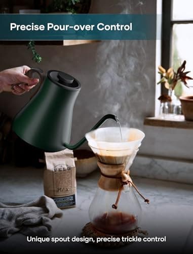 Electric Kettles, INTASTING Gooseneck Electric Kettle, ±1℉ Temperature Control, Stainless Steel Inner, Quick Heating, for Pour Over Coffee, Brew Tea, Boil Hot Water, 0.9L (Forest Green) - Image 2
