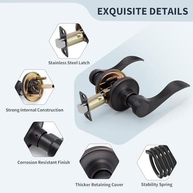 LOQRON Wave Style Door Lever, 10 Pack Wholesale Passage Door Handle Without Key and Lock, Oil Rubbed Bronze Keyless Interior Lever Reversible for Left/Right Handed for Hallway and Closet - Image 3
