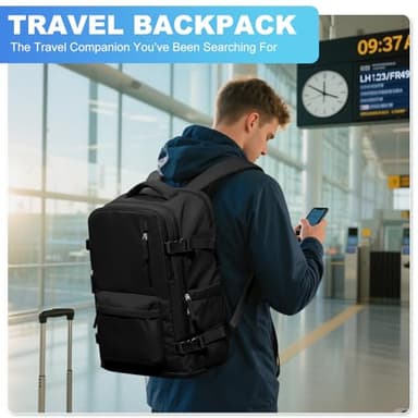 Large Travel Backpack Women Carry On Hiking Backpack Waterproof Outdoor Sports Casual Daypack Personal item Travel Bag Airplane Essentials Spirit Airline Flight Approved Shoes Compartment Men,Black - Image 7