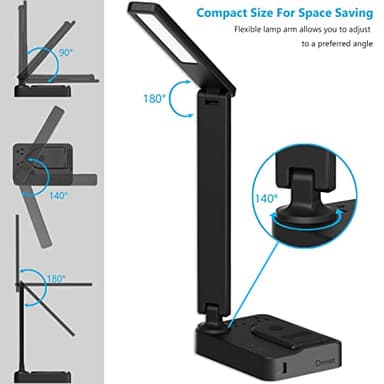 Drevet LED Desk Lamp with Wireless Charger, Desk Table Light with USB Charging Port and 2 Outlets, 3 Lighting Modes, 3 Level Brightness, 1H Timer, Touch Control, Eye-Caring Home Office Foldable Lamp - Image 4