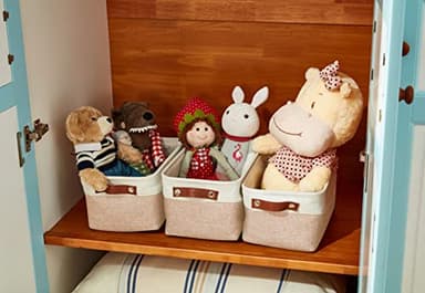 DECOMOMO Small Storage Basket, Closet Storage Bins, Baskets for Organizing Shelves (Beige & White, Small - 6 Pack) - Image 9