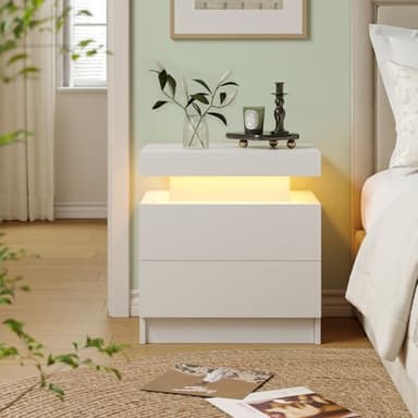 Cubehom White LED Nightstand Set of 2,Modern Night Stand Set 2,Multi-Color LED Light Strip,Slient Slide Drawer,Large Capacity Storage,Small Space Solution,Bedside Table for Bedroom,White - Image 4
