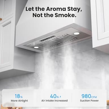 VIKIO HOME Range Hood Insert 30 Inch, 980 CFM Built-in Kitchen Vent Hood, Ducted/Ductless Convertible, Stainless Steel Range Hood with Gesture & Touch Control, Kitchen Hoods for Over Stove - Image 2