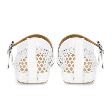 DOEYG Mesh Ballet Flats for Women Round Toe Mesh Flats Ballet Shoes Buckle Strap Mesh Mary Jane Flats Comfy Casual Office Summer Fishnet Ballerina Flats Shoes White - Image 5