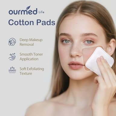 Ourmed Life Large Cotton Pads for Makeup Removal, Soft & Lint-Free Face Pads with Pressed Seam Design, Durable Makeup Remover Pads for Facial Cleansing on All Skin Types, 3x3 Inch, 60 Count - Image 2