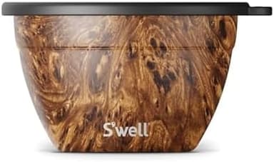 S’well Stainless Steel 64oz Salad Bowl Kit, Teakwood Finish, Includes 2oz Condiment Container and Removable Tray, Leak-Proof and Easy to Clean, Dishwasher Safe - Image 3