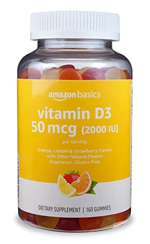 Amazon Basics Vitamin D3 2000 IU Gummies, Orange, Lemon & Strawberry, 160 Count (2 per Serving) (Previously Solimo) - Image 1