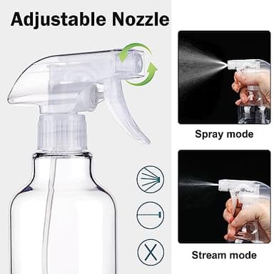 Plastic Spray Bottles Empty Spray Bottle 16.9oz/500ml 2 Pack Heavy Duty Spraying Bottles Mist/Stream Water Bottle for Cleaning Solutions, Essential Oils, Hair (Clear) - Image 3