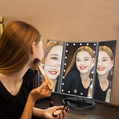 Flymiro Tri-fold Lighted Vanity Makeup Mirror with 3x/2x Magnification,21 LEDs Light and Touch Screen,180 Degree Free Rotation Countertop Cosmetic Mirror,Travel (Black) - Image 7