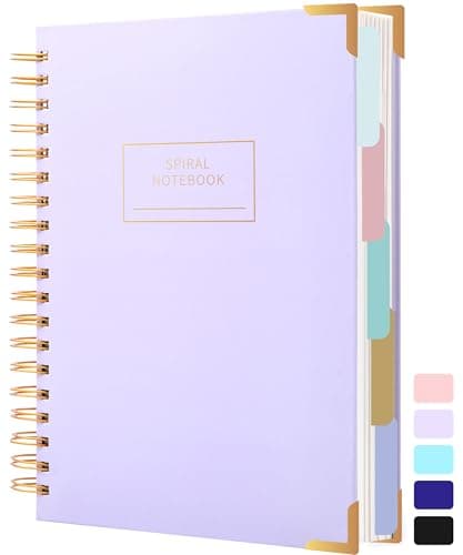 Hardcover Spiral Notebook with Tabs 8"x10" Large Spiral Lined Journals for Women with Dividers 240 Pages College Ruled Composition Notebook 5 Subject Notebook for Work, Back to School, Gifts, Purple - Image 1