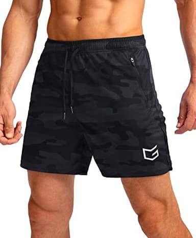 G Gradual Men's Running Shorts with Zipper Pockets Quick Dry Gym Athletic Workout 5" Shorts for Men (Grey camo, XX-Large) - Image 1
