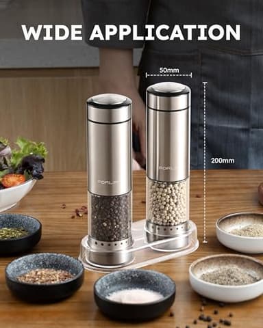 FORLIM Electric Salt and Pepper Grinder Set Rechargeable, Upgraded Washable, Automatic One-Handed Operation with LED, Adjustable Coarseness Pepper and Salt Grinder Refillable, Stainless Steel(Silver） - Image 2