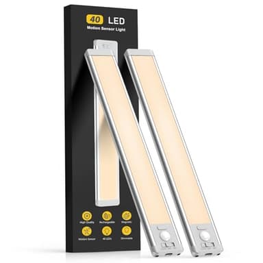 MCGOR 10inch Under Cabinet Lighting, 2 Pack Rechargeable Motion Sensor Light Indoor, 5 Levels Dimmable Magnetic Closet Lights, Wireless Under Counter Lights for Kitchen, Stairs - Image 1