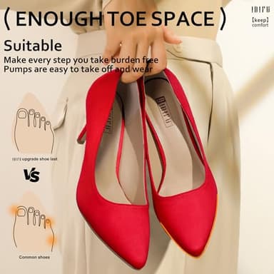 IDIFU Red High Heels Pumps Closed Toe Heels Women's Pumps Stiletto Pointed Toe Dress Shoes Wedding Prom Bridal Work Office Bride Trendy Dressy Comfortable Classic Pumps Shoes(Red Suede,8.5) - Image 4