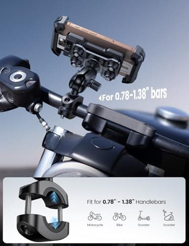 Lamicall Motorcycle Phone Mount Holder - [Dual Vibration Dampener] [Metal Adjustment Arm] Motorcycle Cell Phone Holder, Bike Handlebar Phone Mount, for iPhone 16/15/ 14/13 Pro Max, 4.7-6.7" Phones - Image 4
