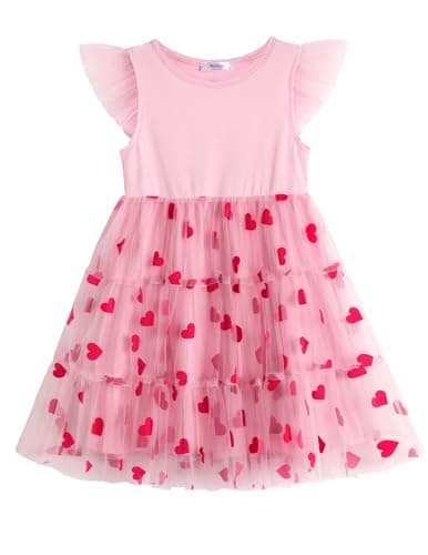Arshiner Toddler Tulle Dress Little Girls Pink Heart Tutu Dresses Ruffle Tiered Swing Twirly Summer Sundress Size 6 - Image 1