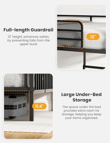 Feetice Full XL Over Queen Bunk Bed, Heavy Duty Metal Bunk Bed with EVA Anti-Slip Ladder & Full-Length Guardrails, Noise-Free Queen Bunk Bed Frame for Adults, Teens, Black - Image 4
