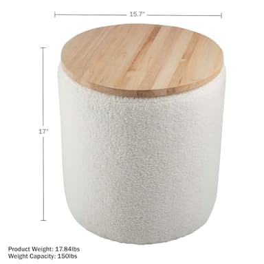Lavish Home Storage Ottoman - Teddy Fabric Upholstered Ottoman with Wood Top for Living Room, Dorm, or Apartment - Ottomans with Storage (Cream) - Image 3