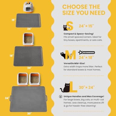 Cat Litter Mat-30"X24" Jumbo Litter Trapping Mat EVA Honeycomb,Urine & Waterproof Scatter Control Matt for Cat With Handle Design Easier To Clean, Less Waste, Soft On Paws, Gray - Image 3