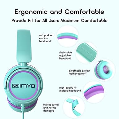 IMYB V1 Kids Headphones, Wired Stereo Foldable Tangle-Free 3.5mm Adjustable On-Ear Headphones for Kids for School/Toddlers/Childrens/Teens/Boys/Girls/Ipad/Tablet/Kindle/Phones/Travel/Plane (Green) - Image 6
