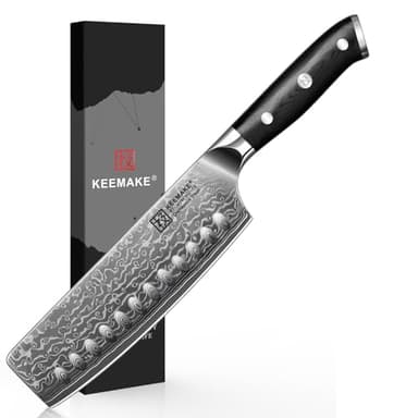 KEEMAKE Nakiri Knife 7in Ultra Sharp Meat Cleaver and Vegetable Chopper, Damascus Kitchen Knives with Full Tang G10 Ergonomic Handle, Japanese Knife for Kitchen - Image 1