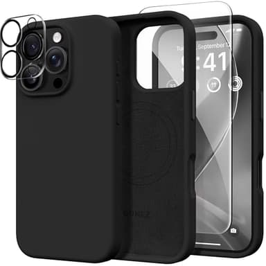 GONEZ Magnetic for iPhone 16 Pro Case, Compatible with MagSafe, [Screen Protector + Camera Lens Protector], Silicone Shockproof Anti-Scratch Protective Phone Case 6.3 inch, Black - Image 1