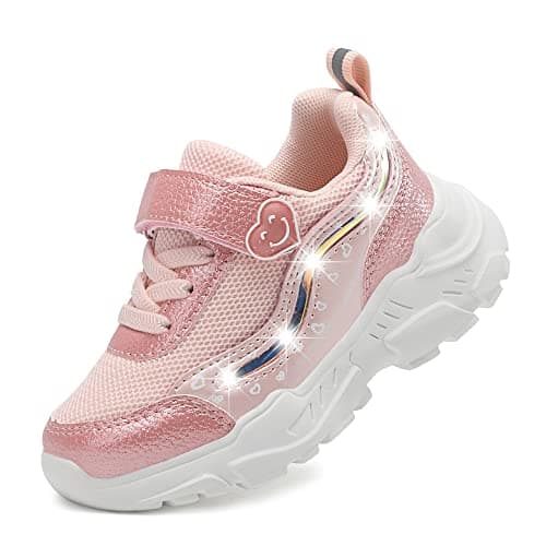 CNFOOTJKY Toddler Girls Light Up Shoes Lightweight LED Flashing Shoes Breathable Mesh Running Sneakers for Little Kids Size 11.5 Candy Pink - Image 1