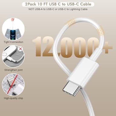iPhone 16 15 Charger Fast Charging, 2Pack 10FT Extra Long USBC to C Cable Cord with 20W Apple iPad USB C Fast Charger USB C Wall Charger Block for iPhone 16/16 Plus/16 Pro/16 ProMax/15/15 ProMax/iPad - Image 5