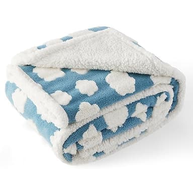LE SURE Waterproof Dog Blanket for Large Dogs - Washable Double Sided Dog Blankets with Warm Jacquard Shag and Soft Sherpa Fleece, Pet Cat Blanket for Bed Protection, 3D Textured Cloud, Blue - Image 6