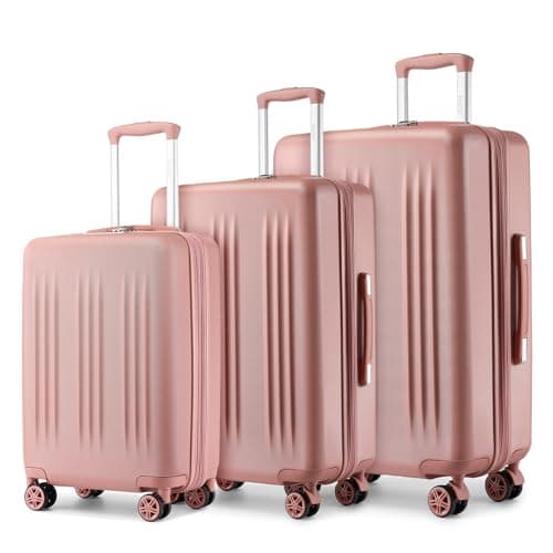 Kono Expandable Luggage 3 Piece Set Hardshell Lightweight 20in 24in 28in Carry On Suitcase with Spinner Wheels TSA Lock(Nude/Rose Gold) - Image 1