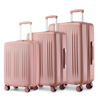 Kono Expandable Luggage 3 Piece Set Hardshell Lightweight 20in 24in 28in Carry On Suitcase with Spinner Wheels TSA Lock(Nude/Rose Gold) - Image 1
