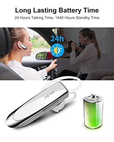 New bee [2 Pack] Bluetooth Earpiece V5.0 Wireless Handsfree Headset 24 Hrs Driving 60 Days Standby Time with Bluetooth Headset for iPhone Android Laptop Truck Driver(White) - Image 3