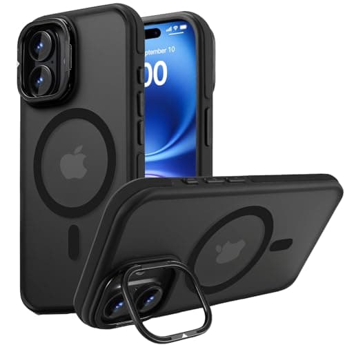Yzoiko Magnetic case for iPhone 16 [10Ft Military-Grade Protection] Built-in Camera Stand Phone case, Compatible with fit MagSafe Shockproof Slim Thin Cover 6.1 inch,Black Bumper Stand - Image 1