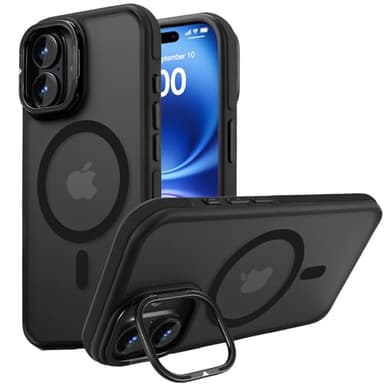 Yzoiko Magnetic case for iPhone 16 [10Ft Military-Grade Protection] Built-in Camera Stand Phone case, Compatible with fit MagSafe Shockproof Slim Thin Cover 6.1 inch,Black Bumper Stand - Image 1