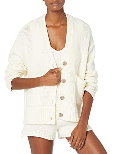 The Drop Women's Brigitte Cotton Blend Chunky Cardigan, Whisper White, S - Image 1