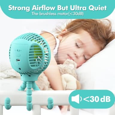 HomeLifairy Portable Stroller Fan, USB or Rechargeable Battery Operated with 3 Speeds and 360°Rotate, Cooling Clip On for Baby Crib Travel Car Seat Blue - Image 5