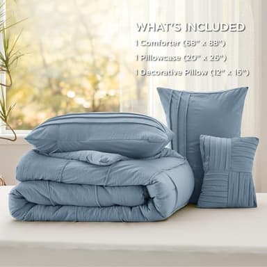 Bedsure Twin Comforter Set - 3 Pieces Pinch Pleat Bed Set, Light Blue Boho Bedding for All Season, 1 Soft Comforter, 1 Pillowcase, 1 Decorative Pillow - Image 6