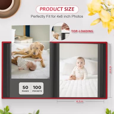 Popotop Photo Album 4x6 100 Pockets with Leather Hardcover Cover, Small Photo Album Holder Book with 50Pcs Pages for Family Travel Wedding Baby Gifts - Image 3