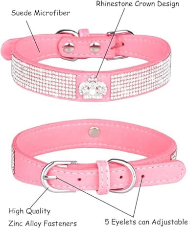 Small Dog Collar for Female Dogs,Crown Bling Puppy Collars Girls Cute Rhinestone Dazzling Sparkling Pretty Bling Crystal Diamond for XXS XS Small Medium Large Pet Cats,Hot Pink XS - Image 5