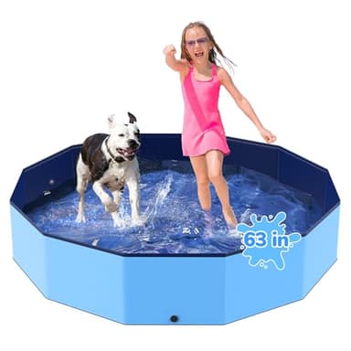Bilibara 63'' Foldable Dog Pet Bath Pool, Heavy Duty Non-Slip Kiddie Pool, Plastic Pet Wading Pool for Puppy Small Medium Large Dogs, Indoor and Outdoor Kids Pet Dog Bathtub - Image 1