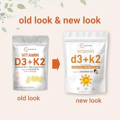 Micro Ingredients Vitamin D3 5,000 IU + K2 MK-7 100 mcg, 300 Softgels | Virgin Coconut Oil | 2-in-1 Bone, Immune & Heart Support | Easy to Swallow, Non-GMO - Image 3