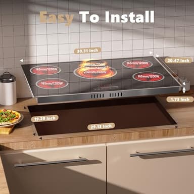 Pladeca 30 Inch Electric Cooktop, 5 Burner Electric Stove Top 6900W, 30" Built-In Ceramic Countertop with Metal Frame, Child Lock, Timer, Slide Control, 220-240V Hardwired (No Plug) - Image 3