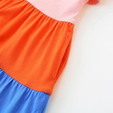 Toddler Girl Dress Summer Cotton Ruffle Short Sleeve Tiered Swing Twirly Casual Sundress Dresses for Girls Clothes Clothing with Pockets Red Color Block 4t - Image 6